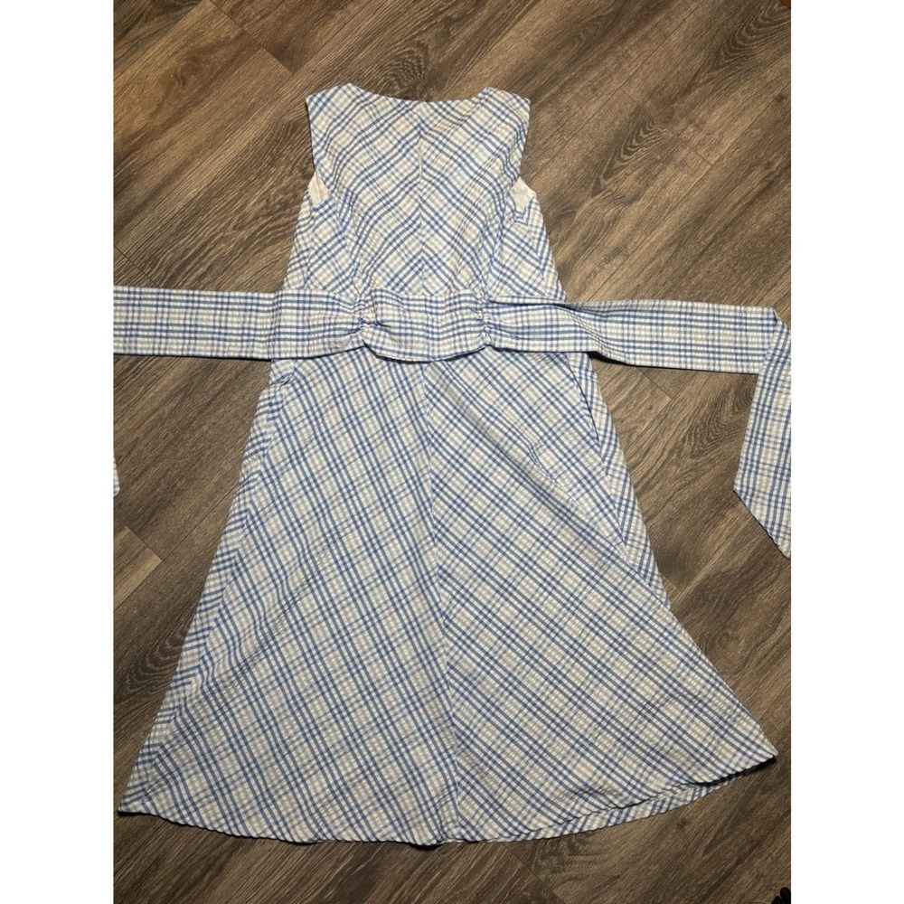 Anne Klein Seersucker Midi Dress Size 6 - Blue and White Gingham Style w/ Sash - Picture 7 of 14